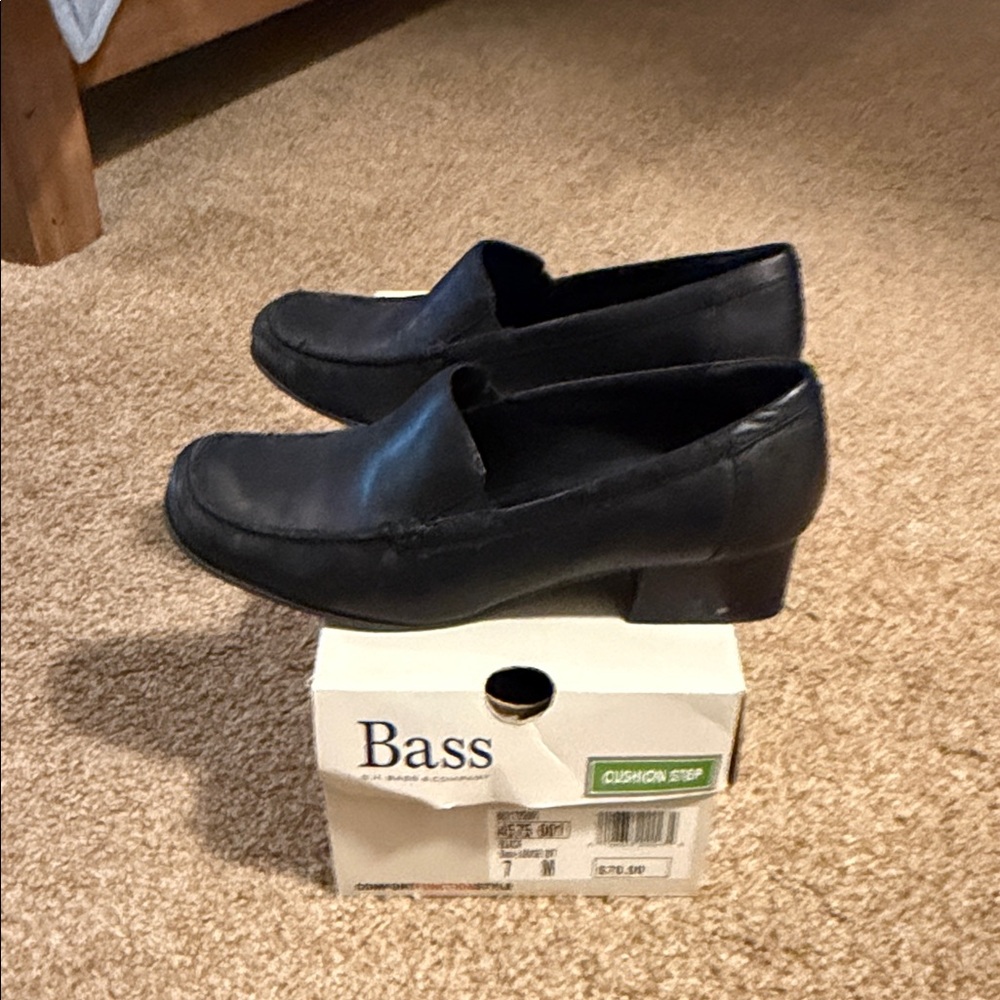 Bass Black Leather Slip-On Loafers